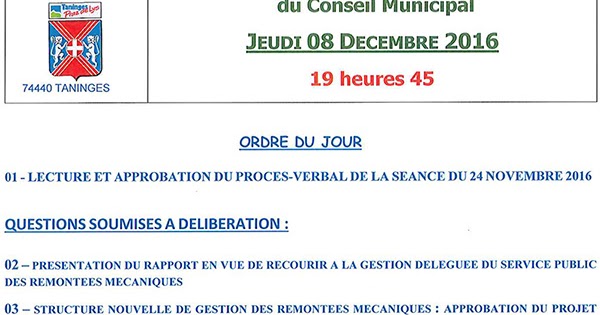 Prochain conseil municipal : jeudi 8 décembre 19h45