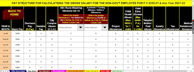 Automated Income Tax Calculator for the Non-Govt Employees for the F.Y.2020-21