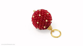 Stylish one in a kind red seed bead ball pendant