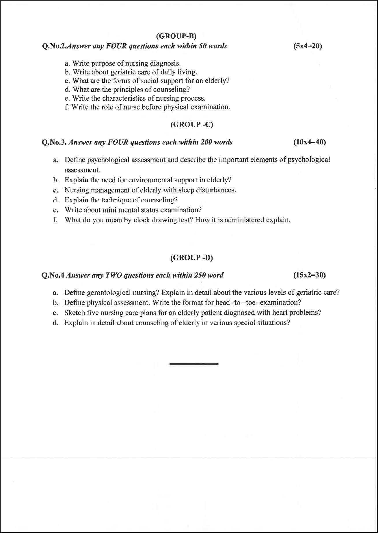 OSPU CGC geriatric care nursing June 2018 Question Paper - University
