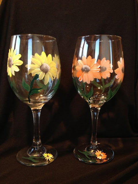 Yellow & Orange flowers on a beautiful hand-painted glass.