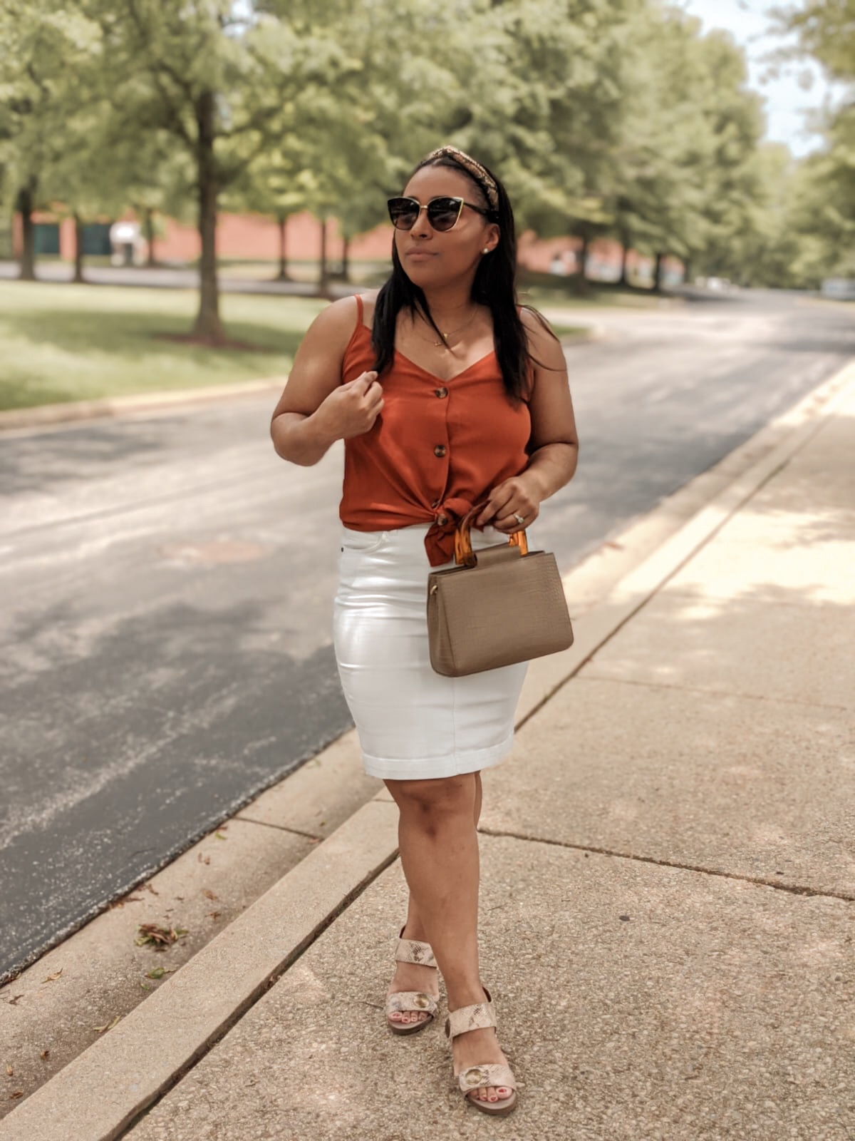 dress lily, pattys kloset, summer outfit ideas, how to style a white skirt, summer cami, how to style a cami tank