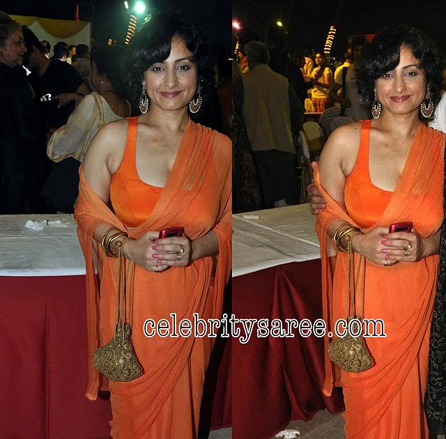 plain orange saree with designer blouse