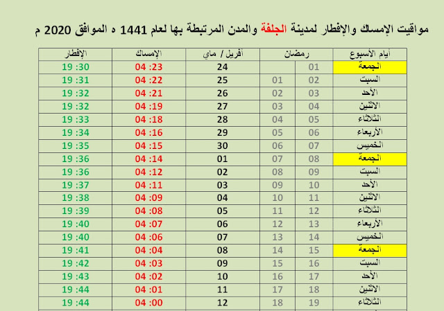 إمساكية رمضان 2020 الجزائر