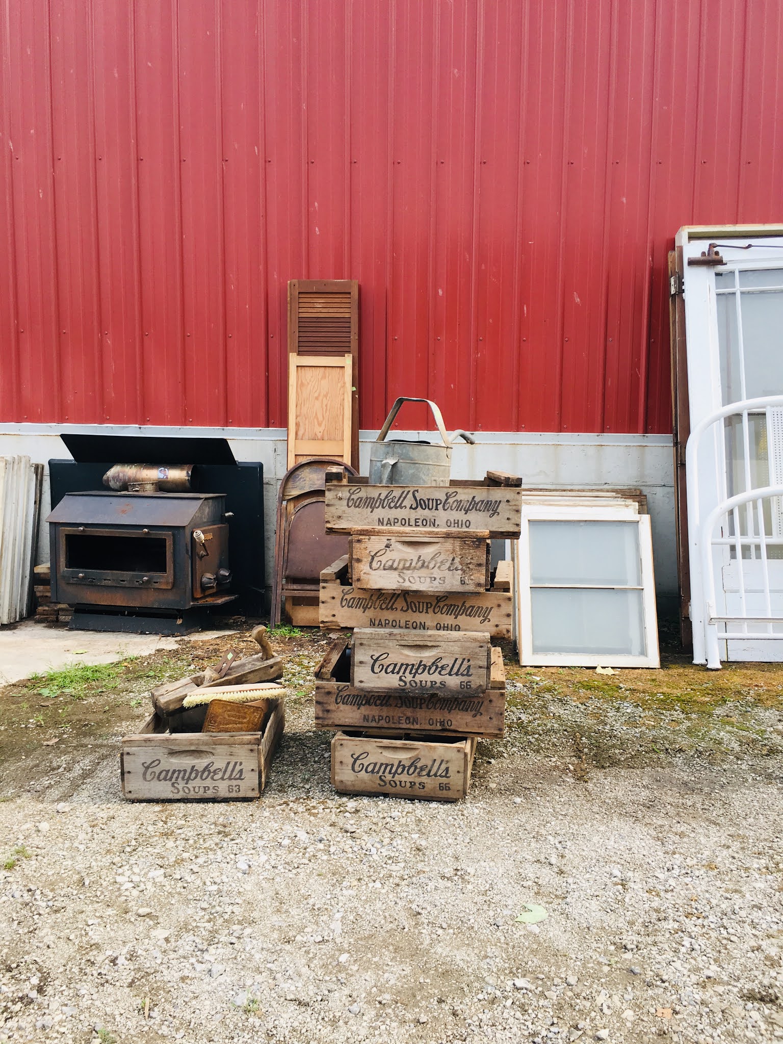 Vintage Campbell's soup crates at a Midwestern barn sale
