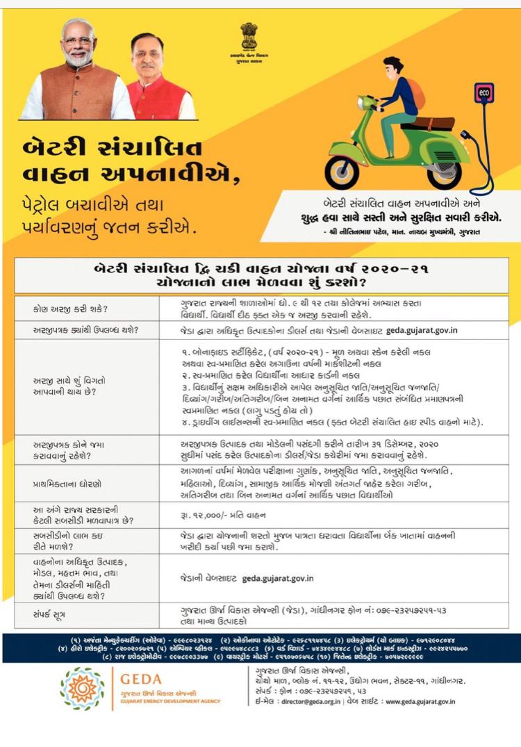 Electric Two-Wheeler Scheme Gujarat Registration E-Bike Subsidy Yojana