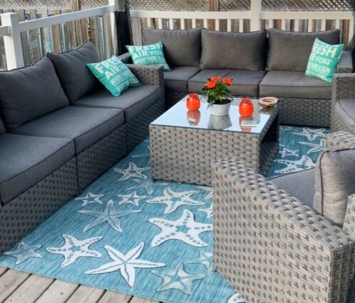 Coastal Beach Blue Rugs For Outdoor Living