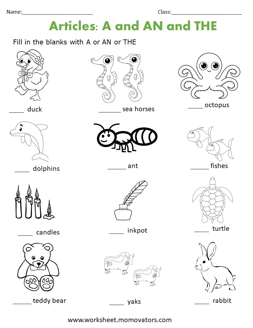 Articles worksheets for kindergarten Worksheets PDF