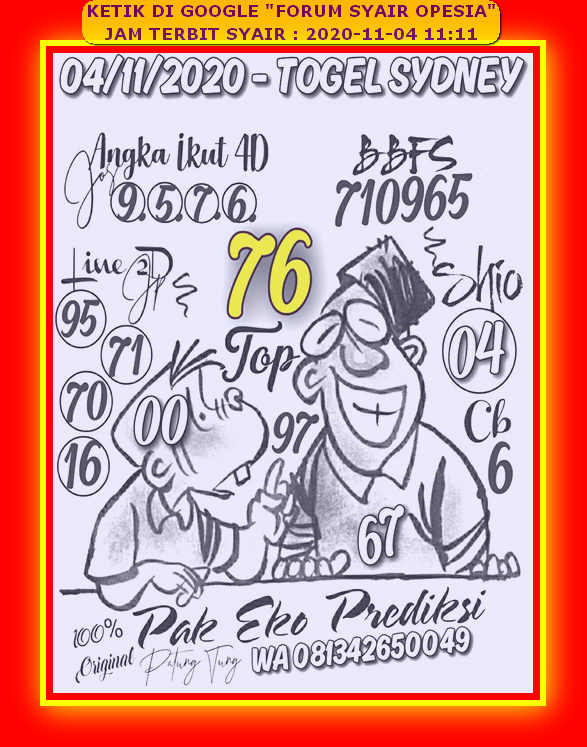 Syair Sdy 4 November 2020 Kode Syair Sgp Syair Hk Syair Sydney 2020