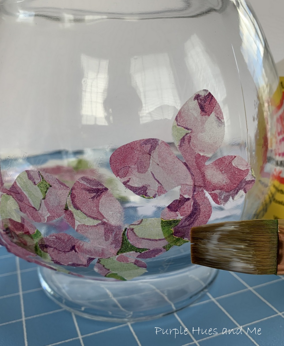 Purple Hues and Me: Decoupage Napkin Flowers on Glass