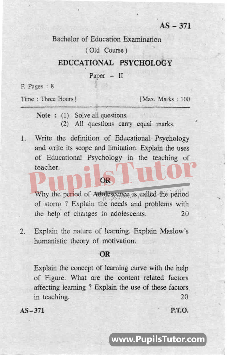 educational psychology question paper