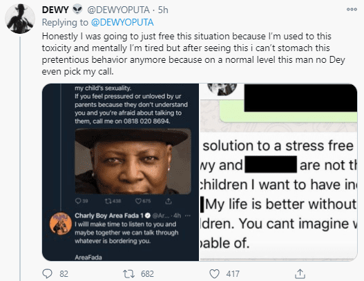 “Hypocrite” – Charly Boy’s daughter, Dewy drags her father for lying about accepting her as lesbian