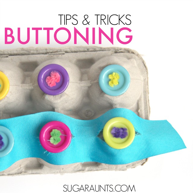 Teach kids how to button with this cute egg carton buttoning activity! This is fun to make while working on fine motor skills and helping kids with a difficult self-care task.