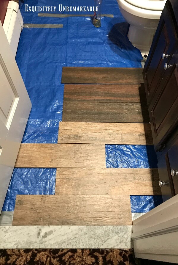 Wood Tile samples In The Bathroom