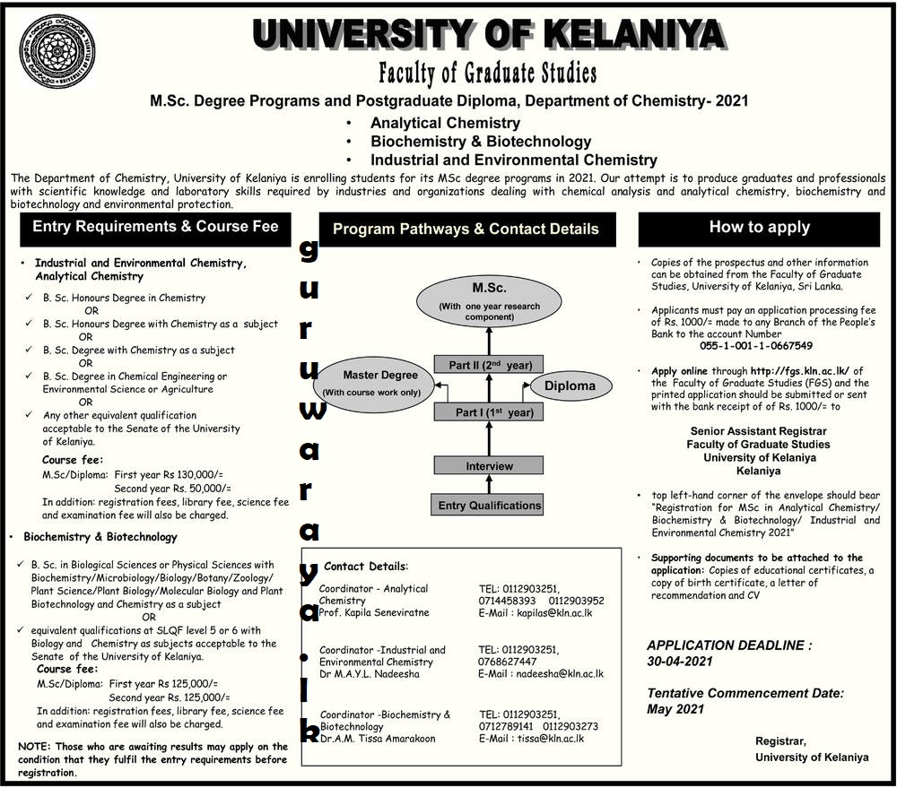 MSc Degree Programmes University of Kelaniya Teacher