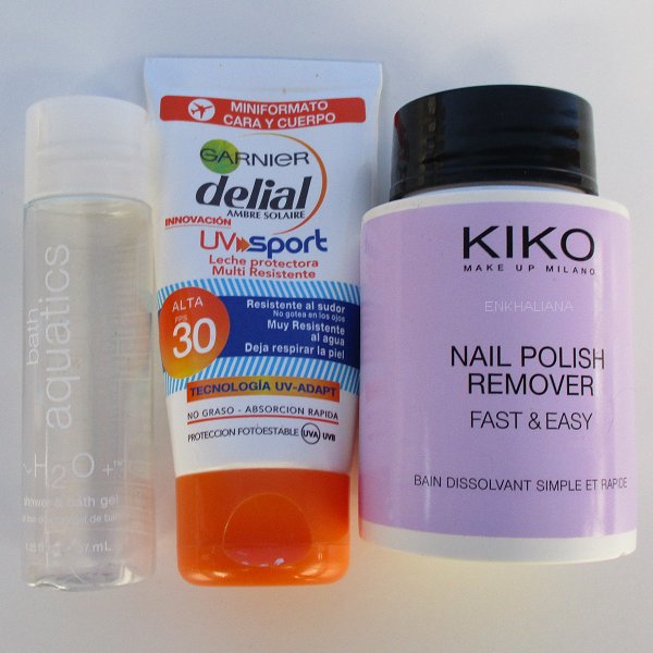 Kiko Nail Polish Remover / Bath Aquatics H2O / Garnier Delial UV Sport