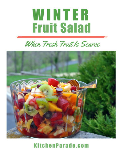 Winter Fruit Salad ♥ KitchenParade.com, a fruit salad for the months when fresh fruit is scarce, a combination of fresh, frozen and canned fruit, brightened with lemon zest and Grand Marnier.