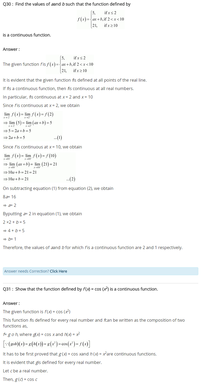 Class 12 Maths Chapter 5 Continuity and Differentiability