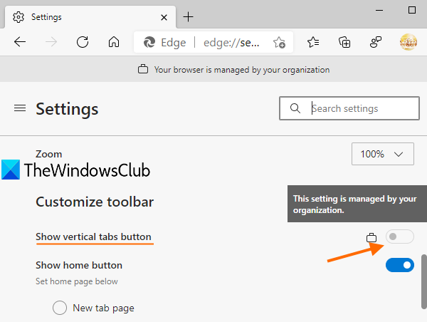 deshabilitar pestañas verticales en Microsoft Edge