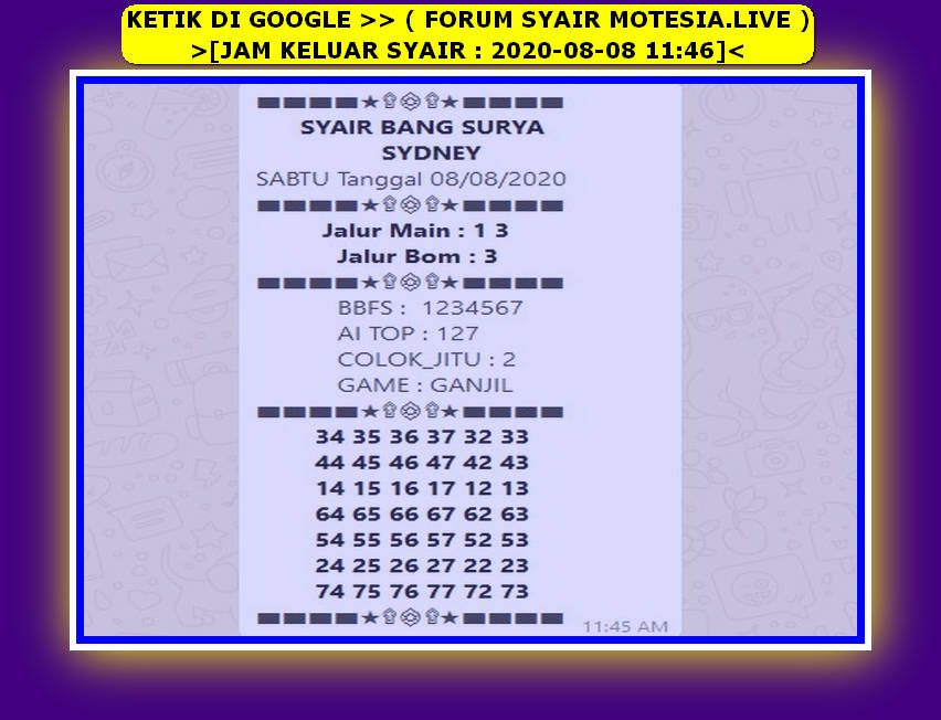 1 New Message Kode Syair Sydney 8 Agustus 2020 Forum Syair Togel Hongkong Singapura Sydney