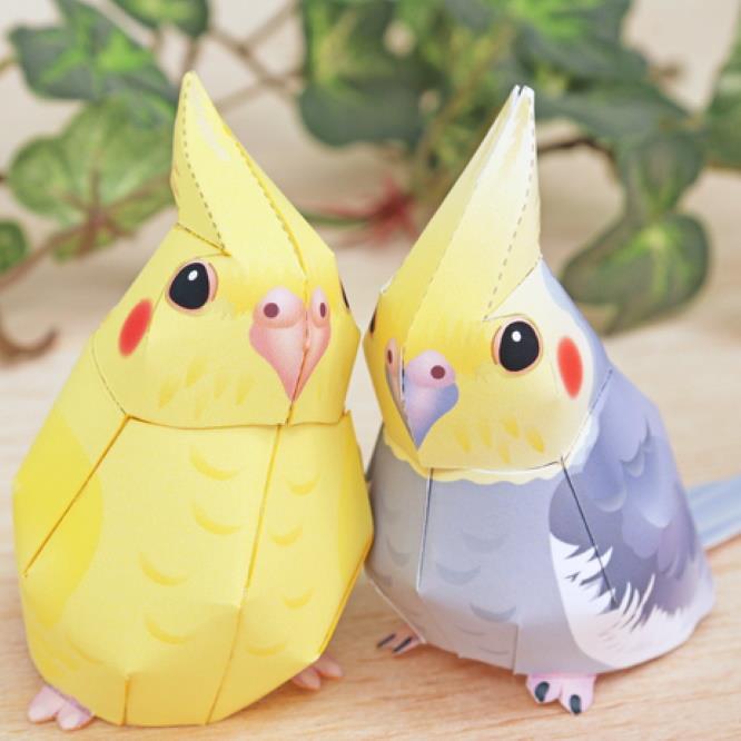 PAPERMAU Cockatiel Birds Normal And Lucino Miniature Paper Toys by