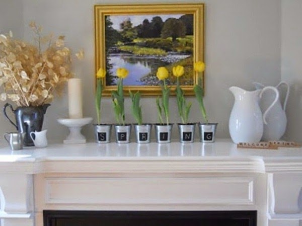 Spring decorations for the fireplace mantel