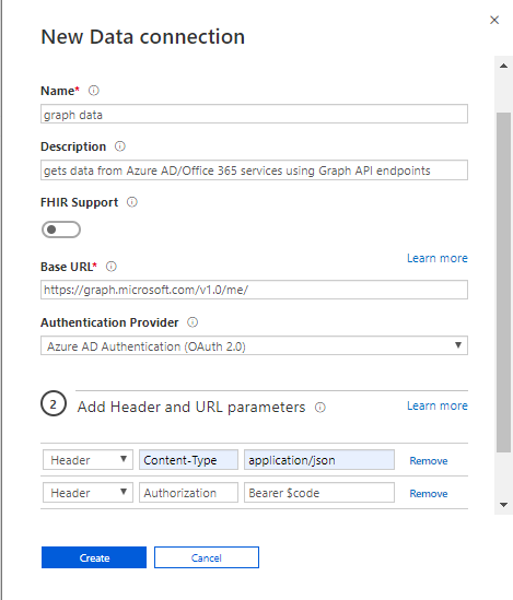 Data Connection using the Authentication configured from above step