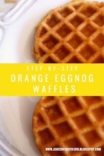 Orange Eggnog Waffles: Tender on the inside and crispy on the outside.  These waffles are laced with citrus and eggnog.  One bite and your taste buds will explode! - Slice of Southern