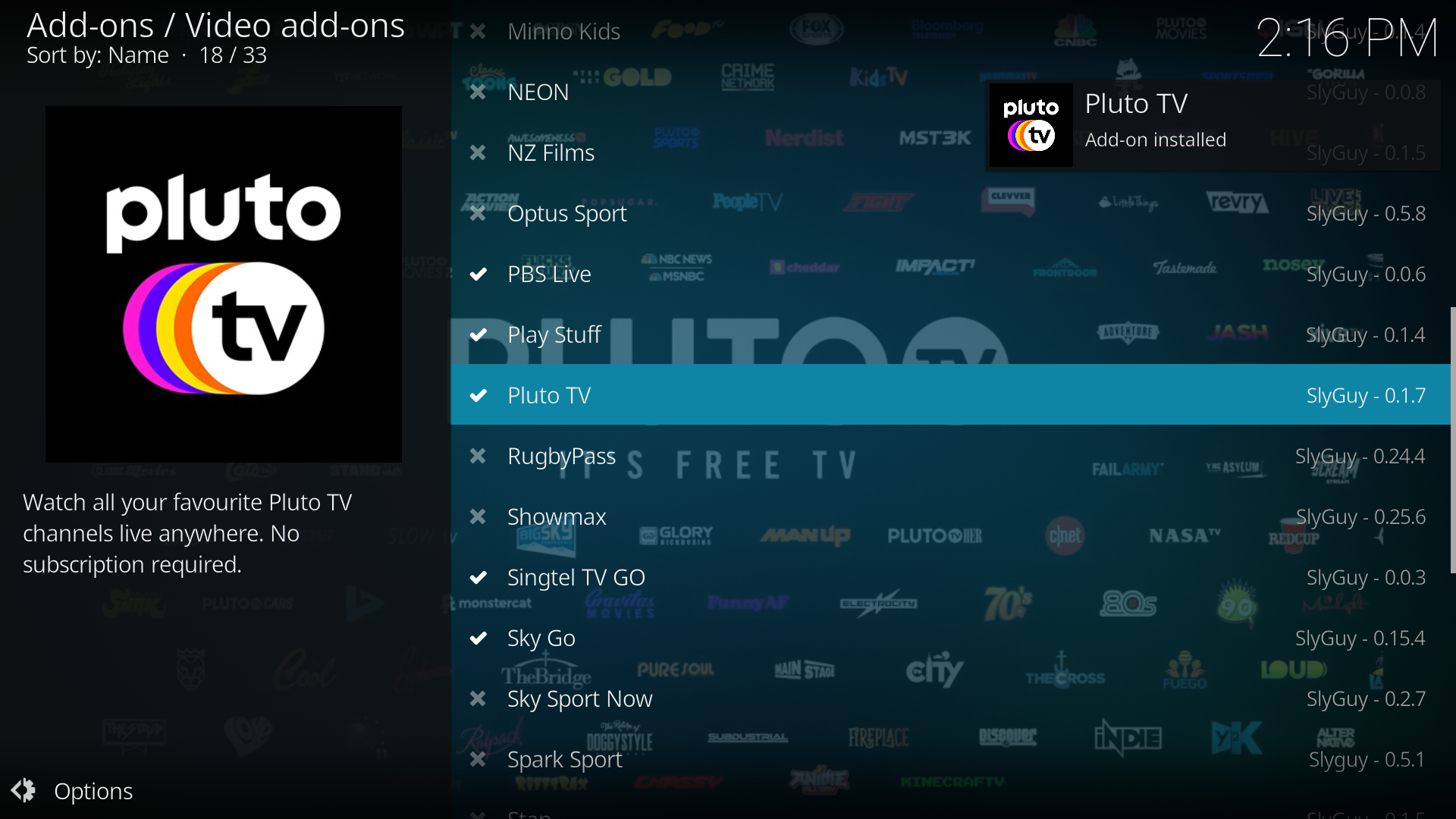 Pluto TV Kodi Addon