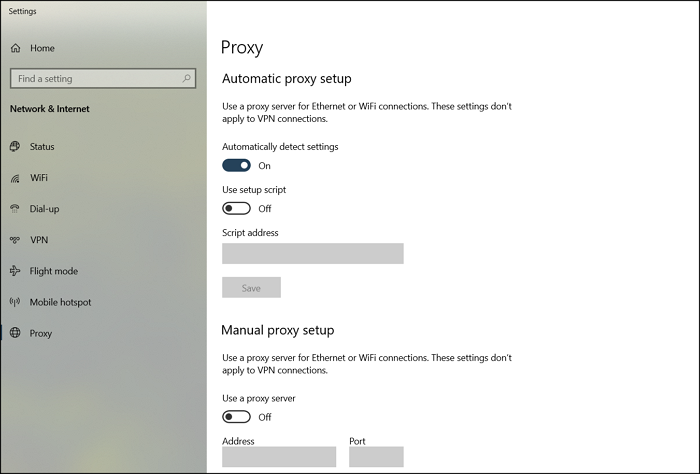 Proxy de configuración de Windows