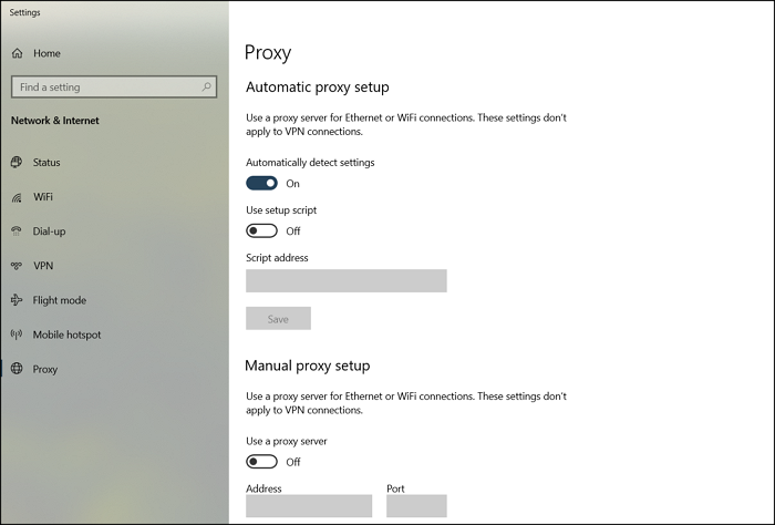 Proxy delle impostazioni di Windows