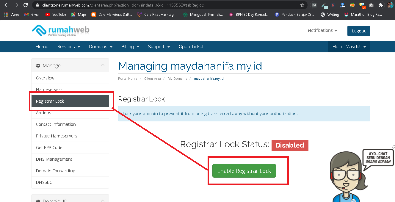 enable registrar lock