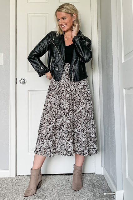 Moto jacket with faux leather skirt