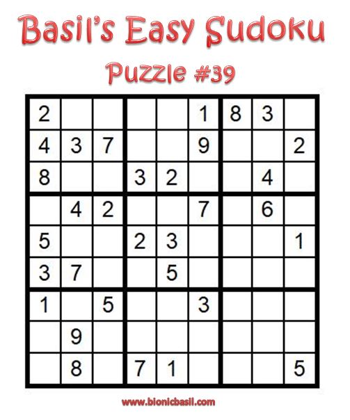 Basil's Easy Sudoku Puzzle #39 Brain Training with Cats ©BionicBasil® Downloadable Puzzle Fur Purrsonal Use Only