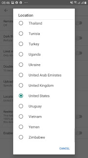 Select Youtube country location