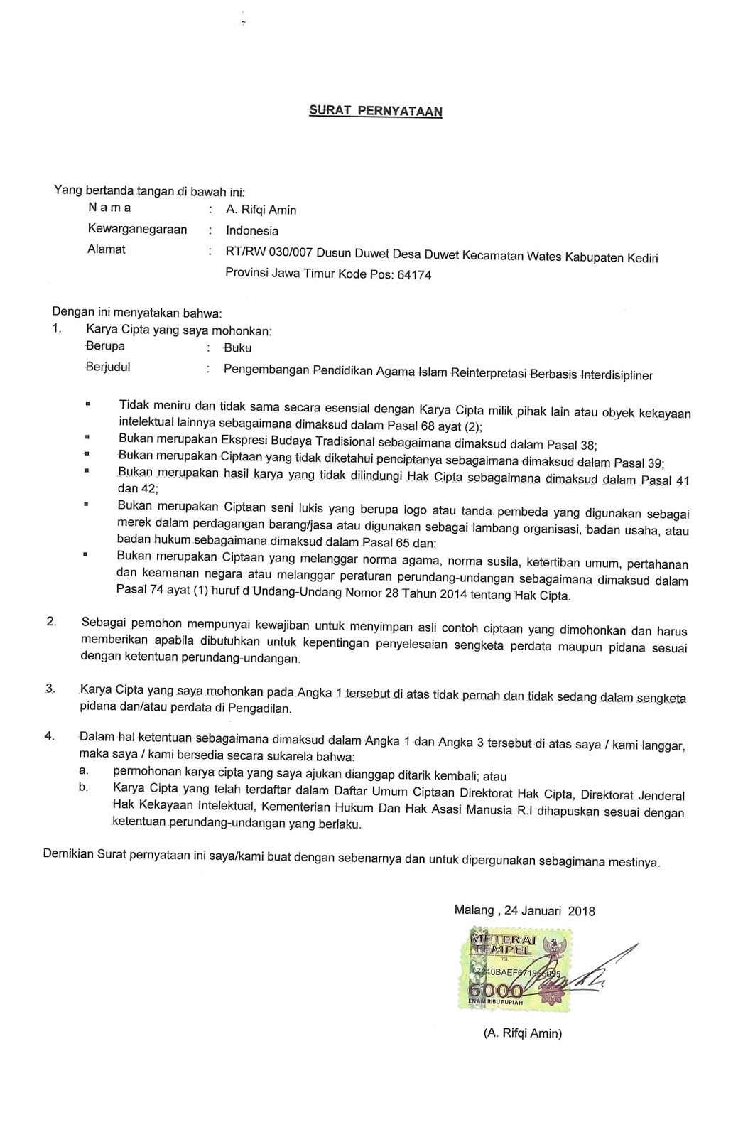 Contoh Surat Pernyataan Terbaru 2018 Sebagai Syarat