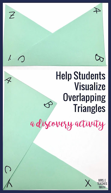This is an activity to help students visualize overlapping triangles. It is perfect for a congruent triangles unit!