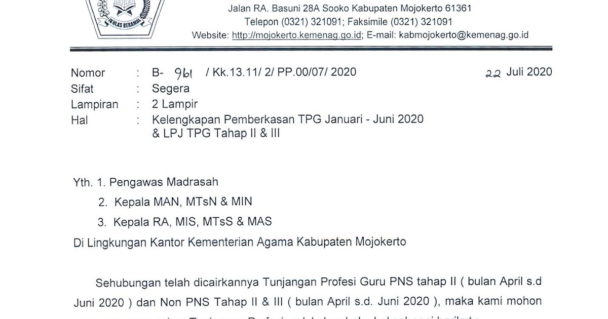 Pendma Kab. Mojokerto KELENGKAPAN BERKAS DAN LPJ TPG