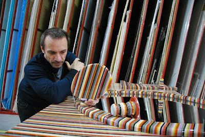 Designer José Marton with his Hybrid mirror and table