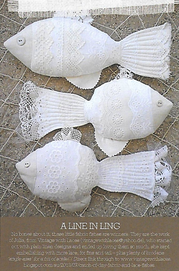 Lace Fish by Vintage with Laces in Homespun Magazine June 2016