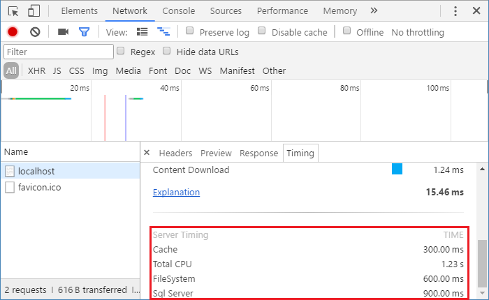 Chrome Network Tab - Server Timing