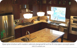 New Kitchen: Open plan kitchen with modern cabinets designed and built to fit into open-concept space, by wobuilt.com
