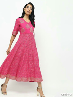 Women's Cotton Block Printed Calf Length Anarkali Kurti