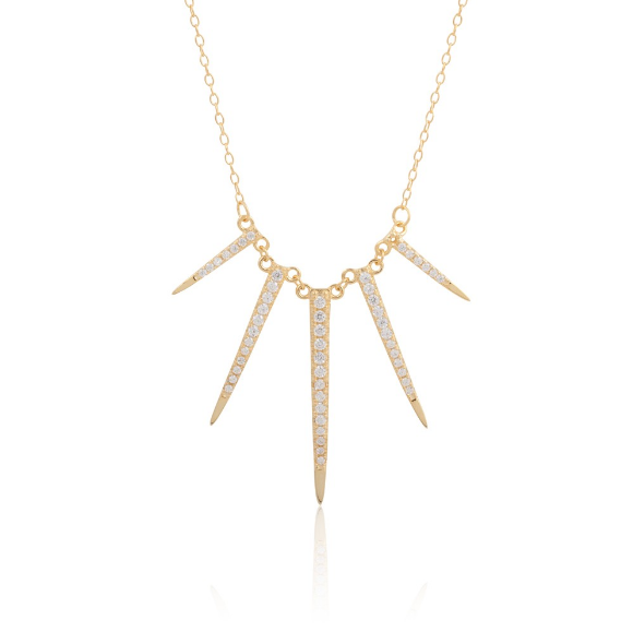 SILVER 14K GOLD PLATED SPIKE CZ NECKLACE