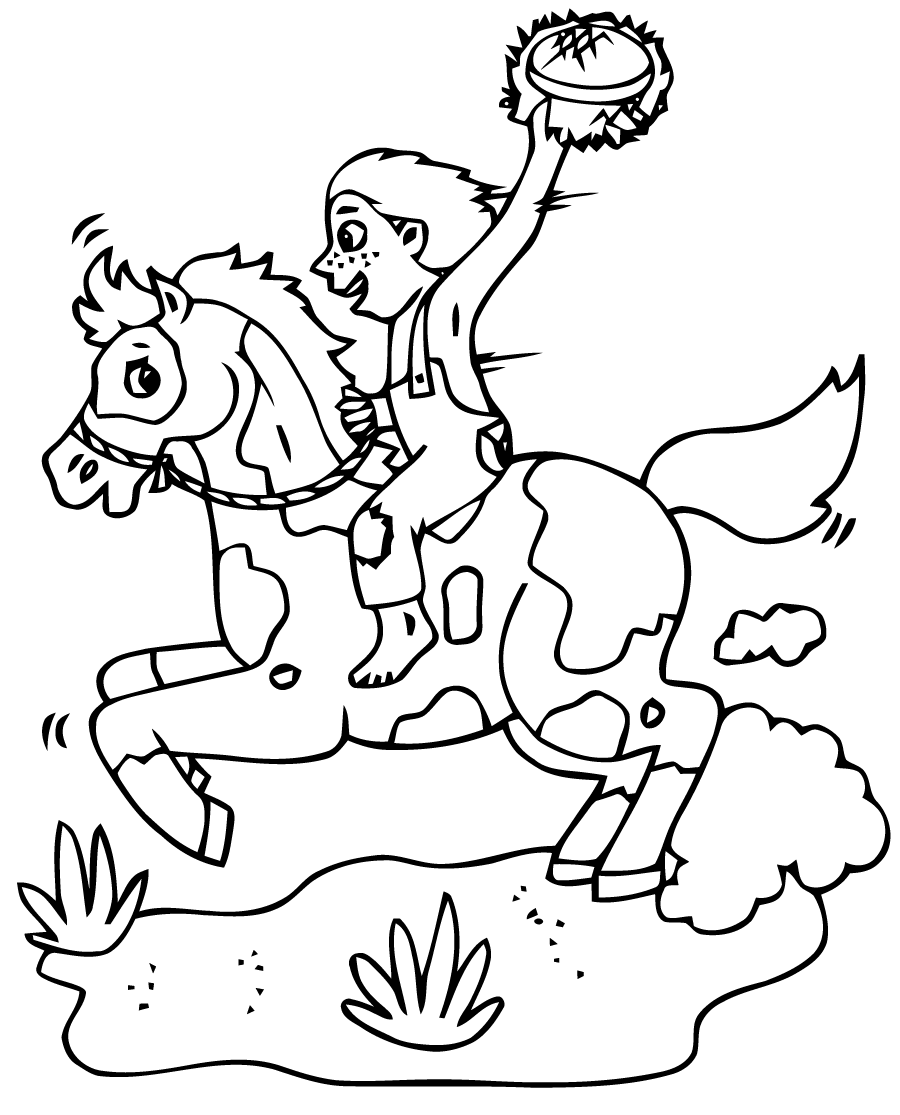 Tranh tô màu em bé trai cưỡi ngựa