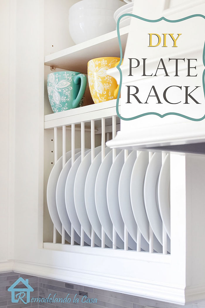 a regular cabinet is giving a plate rack with round and square dowels