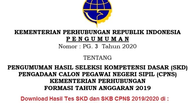 cpns.dephub.go.id Download Hasil SKD CPNS Kemenhub 2020 *Hasil Tes SKD