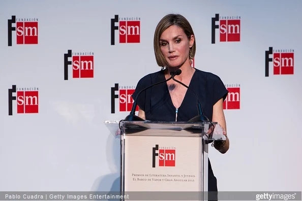 Queen Letizia of Spain speaks during the 'Barco de Vapor' and 'Gran Angular' awards ceremony on April 21, 2015 in Madrid, Spain.