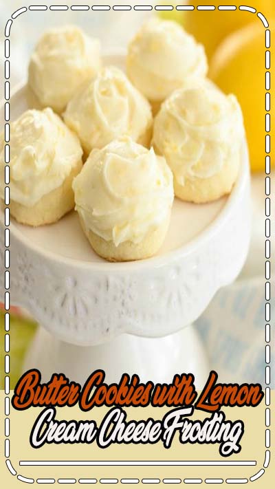 Butter Cookies with Lemon Cream Cheese Frosting - these incredible cookies just melt in your mouth! It's hard to resist these tasty butter cookies, and the lemon cream cheese frosting is amazing. #buttercookies #lemonbuttercookies #lemoncookieswithlemonfrosting #shortbreadcookies #egglessbuttercookies #creationsbykara