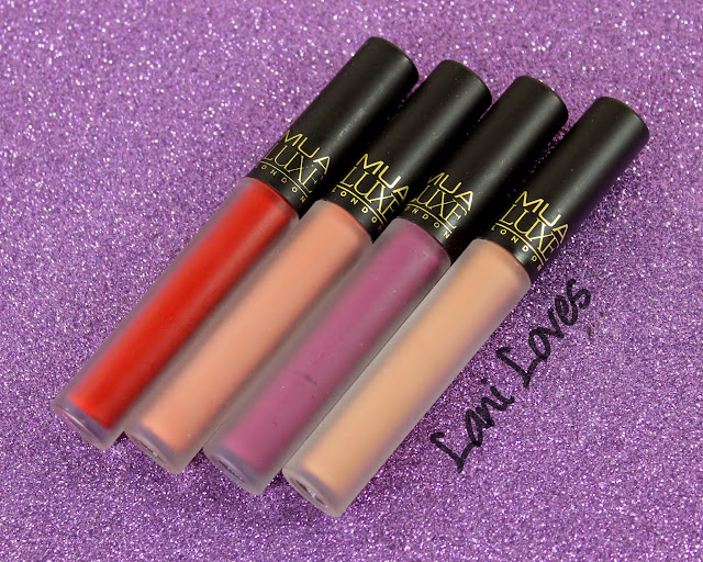 MUA Luxe Velvet Lip Lacquer - Reckless, Halcyon, Kooky and Tranquility Swatches & Review